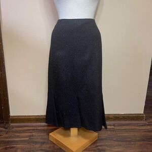 NWT Bloomingdales Black Tweed Midi Skirt‎ Plus Size 20W Metallic Godet Pleat
